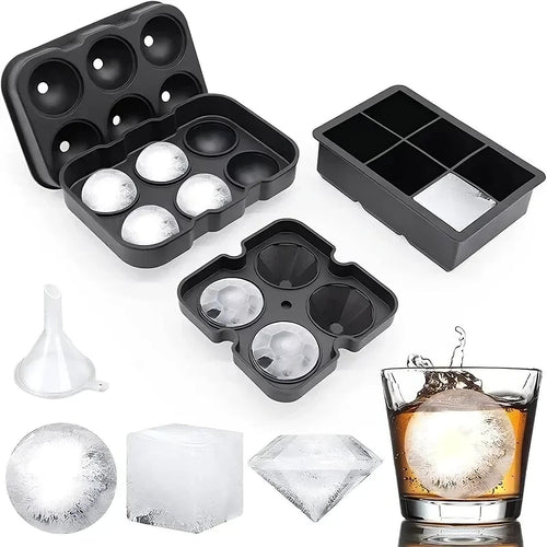 Silicone ice ball mold tray with round and diamond ice shapes