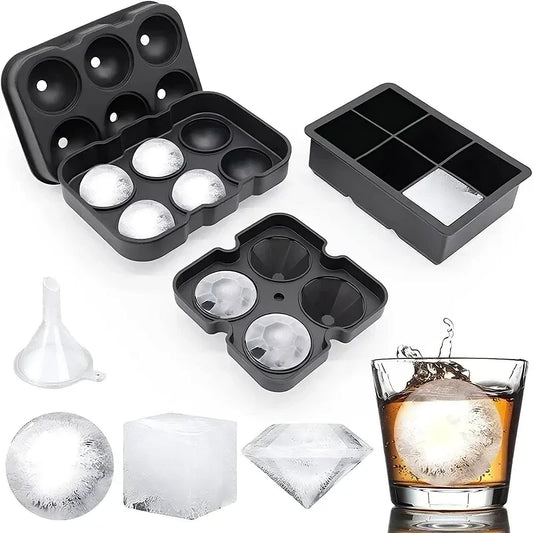 Silicone ice ball mold tray with round and diamond ice shapes